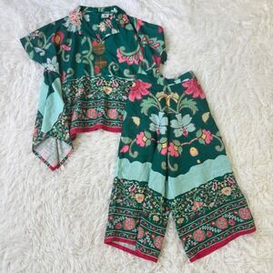 Napoleon Bright Beginnings Kids Matching Set Camp Shirt Wide Leg Pants Green 28